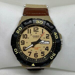 Casio MRW-210H Watch Beige Black Mens Quartz Day Date 100M Nylon Strap 52mm runs